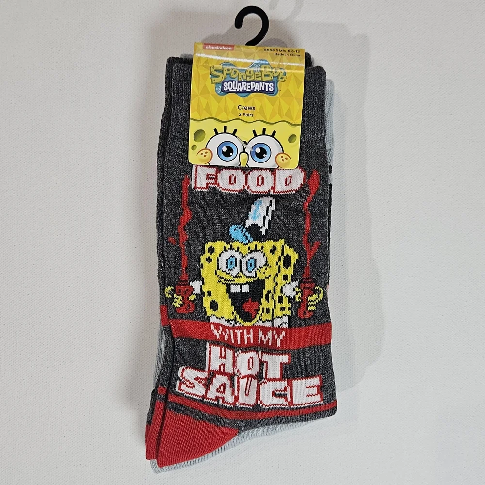 Spongebob Squarepants Crew‎ Sock 2 Pairs Hot Sauce Patrick Star Graphic